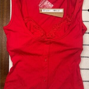 🔥 NWT SKIMS Soft Lounge Lace Tank w/ Lace Bralette – Cherry Red – Medium